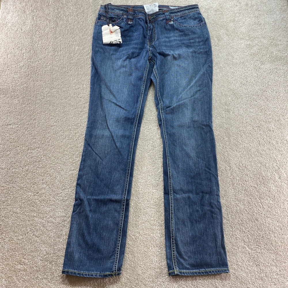 May 75 Straight Leg Jeans Womens 29 Blue Contrast Stitch Medium Wash Fits 33x31‎